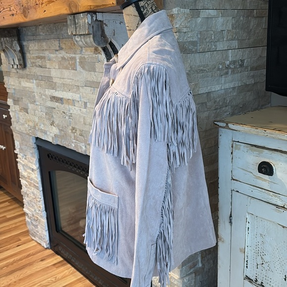 BlankNYC peony fringe 100% leather suede jacket shirt coat button down 2 pockets - Picture 10 of 16